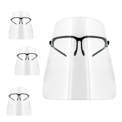 TCP Global Salon World - Protectores faciales de seguridad con marcos de lentes negros (paquete de 4), protectores ultra transparentes para proteger