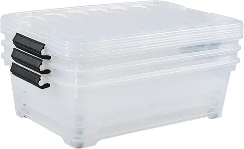 Miniatura 4 de Zopnny Contenedor organizador de plástico de 25 cuartos de galón para debajo de la cama, con tapas seguras y hebillas duraderas, transparente