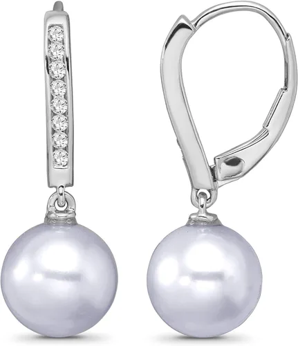 Miniatura 3 de Aretes colgantes de oro blanco de 10 quilates y perlas cultivadas de agua dulce de 0.354in (16 cttw, color I-J, claridad I2-I3), Metal Piedra