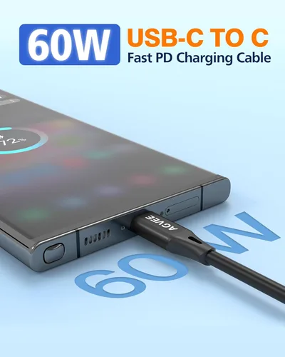 Miniatura 3 de AGVEE - Cable de carga USB-C a USB-C enrollado corto de 3 pies [Certificado USB-IF] Cargador rápido PD de 60 W para automóvil para iPhone 16/15 Negro