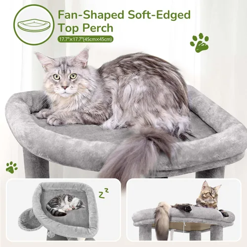 Miniatura 3 de Globlazer Torre esquinera para gatos de interior, torre de condominio de 51 pulgadas para gatos de varios niveles con hamaca grande, 7 postes claro
