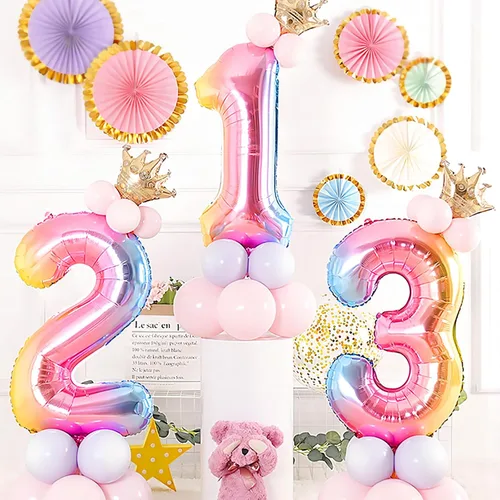 Miniatura 4 de Globos gigantes de 40 pulgadas de arcoíris número 1, globos de cumpleaños, globos de aluminio de Mylar de helio para decoraciones de fiestas