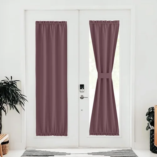 Miniatura 141 de NICETOWN Cortinas opacas unicolor con aislamiento térmico para puerta francesa, granja, oscurecimiento de habitación, puertas y ventanas de Marrón