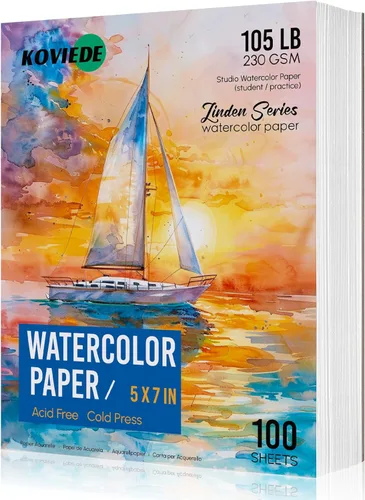 Miniatura 8 de 50 hojas de papel de acuarela de 5 x 7 pulgadas