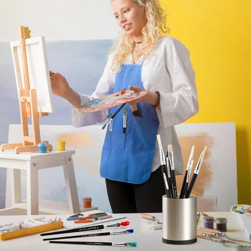 Miniatura 5 de Juego de pinceles de acuarela al óleo acrílico, 9 pinceles planos para pintura artística, 100% cerdas blancas de cerdo blanco natural, pinceles