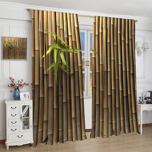 Miniatura 4 de Cortinas de bambú 3D impresas para exteriores, cortinas de bambú natural japonés zen, sala de estar, cocina, bolsillo para barra, cortinas