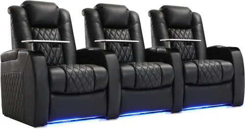 Miniatura 21 de Weilianda Asientos de Cine en Casa de Cuero de Grano Superior Silla Reclinable con Reposacabezas Eléctrico y Reclinación Asientos de Película Sofá