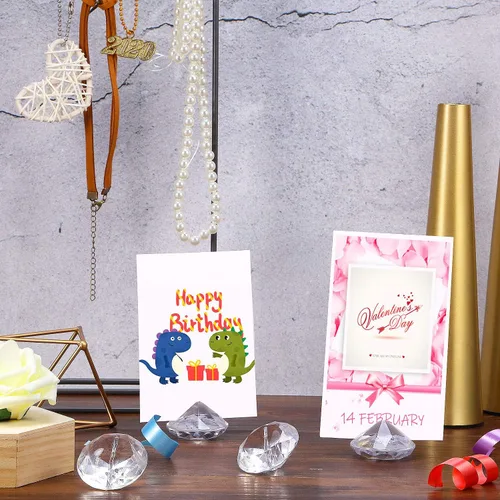Miniatura 6 de Boao Paquete de 24 tarjeteros de mesa de acrílico con diamantes de cristal, decoración de fiesta de diamantes para bodas, mesa del hogar Transparente
