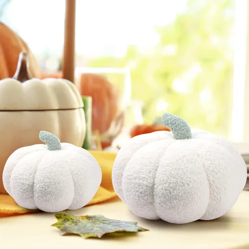 Miniatura 7 de Kajaia 4 almohadas de otoño decorativas de calabaza de Acción de Gracias, almohada de otoño de 11 pulgadas, 7 pulgadas, cojín 3D de Acción de Blanco