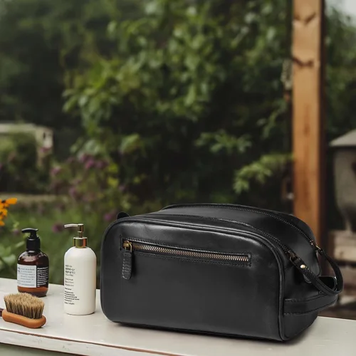 Miniatura 8 de LEATHER VILLAGE - Bolsa de viaje para artículos de tocador de cuero premium con forro impermeable Kit de neceser vintage hecho a mano