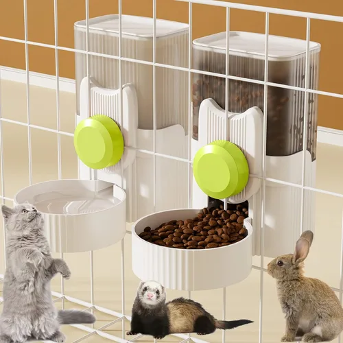 Lemtrflo Comedero para conejos para jaulas, alimentador automático colgante para gatos y dispensador de agua, accesorios para jaula de hurones,