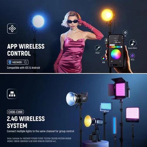 Miniatura 6 de NEEWER Luz de video LED RGB de 130 W APP/2.4G Control 17 efectos, 2500-7500K 19800lux/3.3 ft COB Salida de iluminación continua con CRI97/TLCI98 4