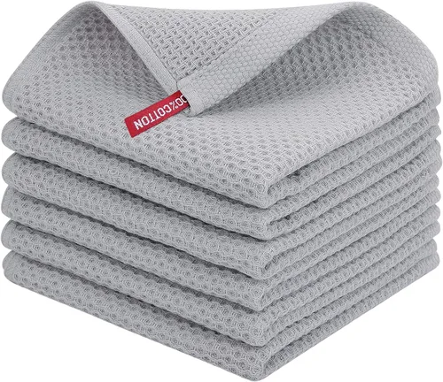 Miniatura 256 de Homaxy Paños de cocina de 100% algodón con tejido de gofre, ultra suaves, absorbentes, de secado rápido, 12 x 12 pulgadas, paquete de 6, amarillo