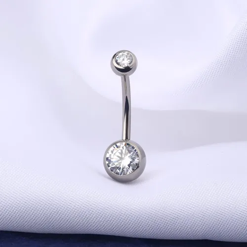 Miniatura 5 de OUFER Piercing de ombligo de titanio con rosca interna, joyería redonda de circonita cúbica para mujer, Metal