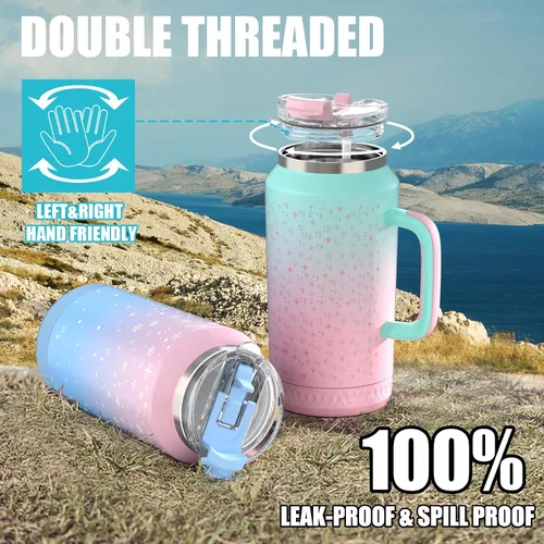 Miniatura 5 de Hydraful Vaso de 64 onzas con asa y pajilla, 100% a prueba de fugas, vaso aislado reutilizable, botella de agua grande de acero inoxidable, taza