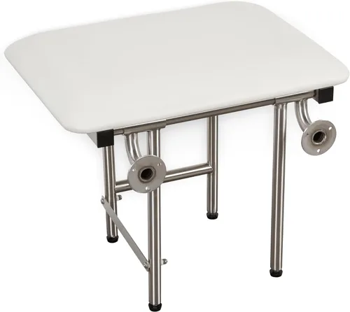 Miniatura 4 de Seachrome Asiento de ducha plegable de 24 x 15 pulgadas con cojín acolchado blanco para montaje en pared con patas, cumple con ADA