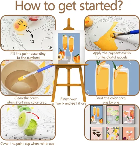 Miniatura 6 de JATOK Paquete de 6 kits de pintura por números para adultos, kits de pintura para principiantes en lienzo de colores con símbolos claros, pintura