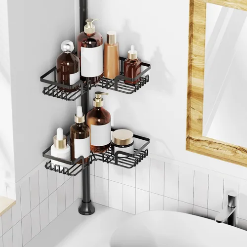 Miniatura 8 de ZUNTO Estante de ducha con poste de tensión para baño, ajustable de 25 a 114 pulgadas, de suelo a techo, organizador de barra de tensión