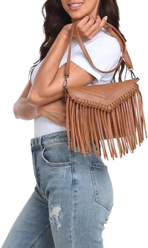 Miniatura 2 de HDE - Bolso de piel sintética para mujer, diseño de flecos