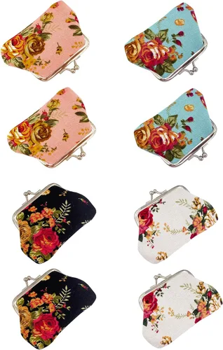 MIAO JIN 8 monederos de regalo con cierre Kiss Lock Cambio Mini monedero Vintage baratijas bolsa, Floral