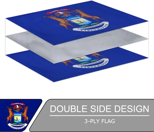 Miniatura 3 de AZCOVER - Bandera de Michigan de 3 x 5 pies, 3 capas de doble cara del estado de Michigan con 2 ojales de latón y cabecera de lona, pancarta