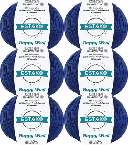 Miniatura 31 de Estako Happy Wool (paquete de 2 madejas) 40% lana merino 20% cachemira tipo poliamida 40% acrílico peso fingering hilo suave para tejer y crochet