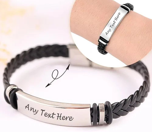 Miniatura 3 de Personalized Mens Bracelet Leather Engraved Bracelet Gift for Boyfriend Him Husband Dad Best man Customized Gifts Christmas Birthday Wedding
