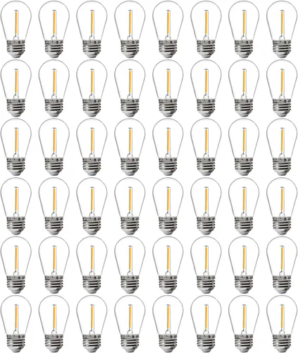 FLSNT Paquete de 48 bombillas LED S14 de repuesto para cadena de luz, bombillas LED impermeables para exteriores, base E26, 2200 K blanco cálido, no