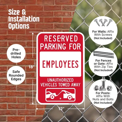 Miniatura 3 de SmartSign Cartel de estacionamiento reservado para empleados, paquete de 2, letrero remolcado de vehículos no autorizados, 18 x 12 pulgadas