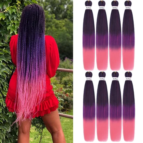 Miniatura 40 de Liang Dian Cabello Trenzado Preestirado Ombre de 12 Pulgadas, 8 Paquetes de Trenzas de Ganchillo Sintéticas, Ajuste con Agua Caliente, Extensiones