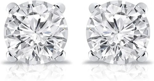 Miniatura 3 de Diamond Wish - Pendientes redondos de oro de 14 quilates (0,15 0,25 quilates, G-H, SI1-SI2) con 4 puntas y tornillos