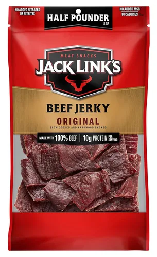 Jack Link's carne de res Jerky, original, bolsa grande de media libra - bocadillo de carne sabrosa, listo para comer, aperitivos de proteína con 10g