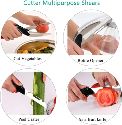 Miniatura 6 de Tijeras de verduras y cortador de alimentos - Tijeras de cocina con tabla de cortar, cortador rápido, picador para carne y verduras