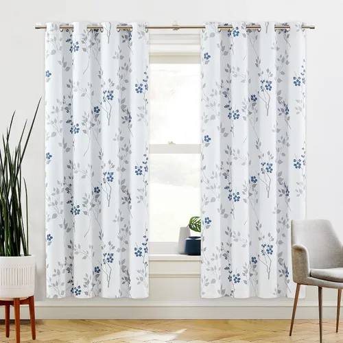 Miniatura 35 de Beauoop Cortinas Florales 100% Opacas de 54 Pulgadas de Largo, 2 Paneles para Dormitorio, Sala de Estar, Azul Gris y Blanco con Patrón de Flores