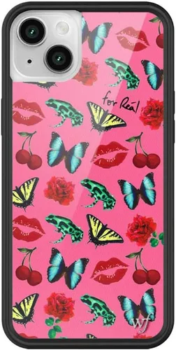 Fundas Wildflower - Realización Par x Devon Lee Carlson, Compatible con Apple iPhone 13/14 | Rojo, Ranas, Colaboración - Protector de goma negro,