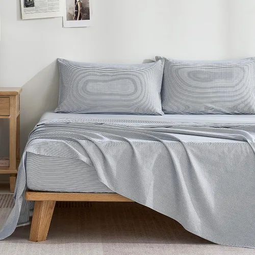 Miniatura 22 de JELLYMONI Juego de sábanas 100% algodón – Rayas azules y blancas polvorientas, tamaño individual, ropa de cama suave con sábana bajera de bolsillo