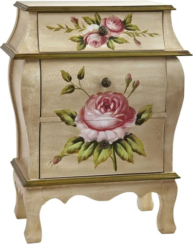 Nearly Natural Mesita de noche antigua con mesita de noche de arte floral, beige/rosa/dorado, 23 x 14.5 x 34.5 pulgadas
