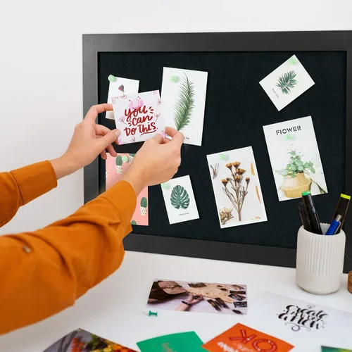 Miniatura 2 de Tablero de anuncios de corcho negro con lino, tablero de corcho negro con marco de madera de 30 x 20 pulgadas, tablero de oficina para decoración