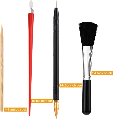 Miniatura 2 de Tatuo - Juego de 27 herramientas para rascar con lápiz de color para rascar y raspar el pincel negro para pintura de papel