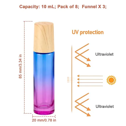 Miniatura 2 de 8 botellas de vidrio de 0.3 fl oz (1/3 oz), color azul y morado, botellas enrollables, envase para aceites esenciales, perfumes, bálsamos labiales