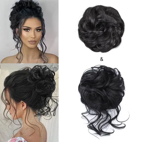 Miniatura 23 de KETHBE Moño desordenado, extensión de moños de pelo despeinado, banda elástica para el cabello, moño rizado para mujeres (negro)