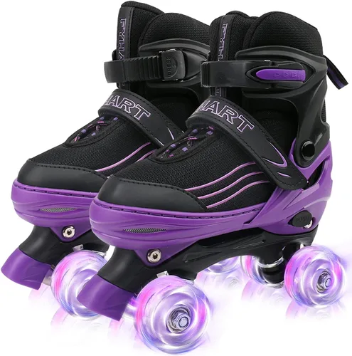 Patines para niños y niñas, niños principiantes, 4 tamaños ajustables, patines cuádruples para niños y jóvenes, con ruedas iluminadas para deportes