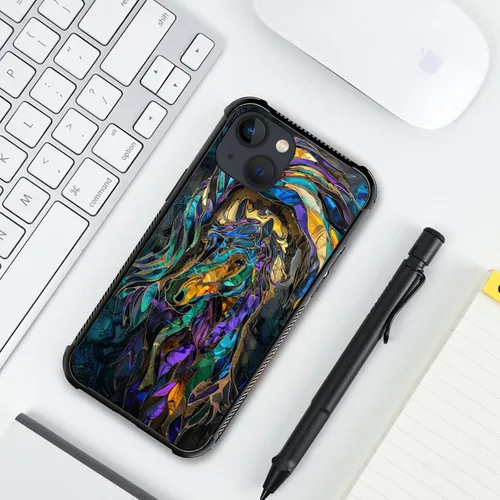 Miniatura 5 de ZHEGAILIAN Funda compatible con iPhone 13, fundas de cristal de color caballo de baile, parte trasera de vidrio templado+funda protectora