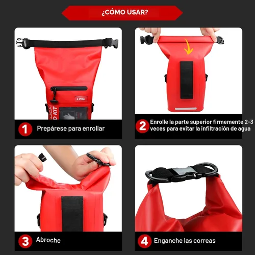 Miniatura 8 de Kit de primeros auxilios impermeable de 250 piezas, bolsa seca reflectante con tapa enrollable para barco, bolsas de emergencia, kit médico