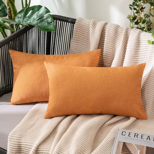 Miniatura 86 de MIULEE Paquete de 2 fundas decorativas para almohadas de exterior, sólidas, impermeables, de lino sintético, estilo granja de jardín, fundas de Óxido