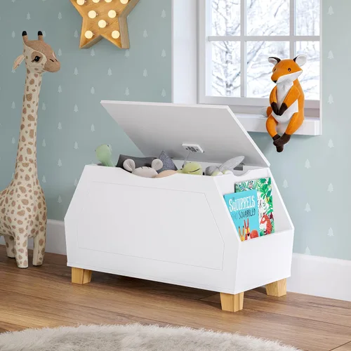 Miniatura 2 de RiverRidge Caja de juguetes de colección Catch-All para niños con estantes laterales para libros, organizador de almacenamiento de juguetes seguro