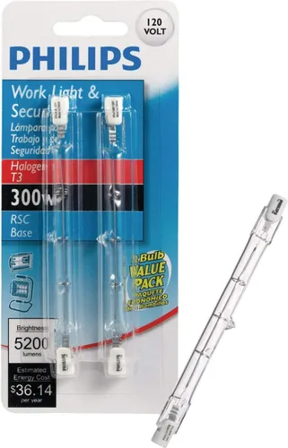 GE 97673 - Bombilla halógena T2.5 Specialty de 300 W, 5950 lúmenes, transparente, paquete de 2