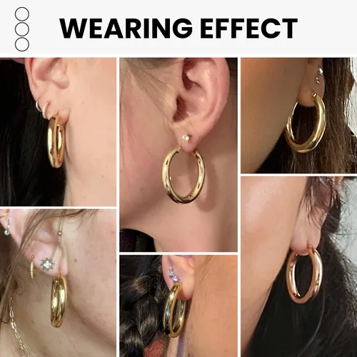 Miniatura 2 de Chunky Gold Hoop Earrings for Women Lightweight Drop Hoops Hypoallergenic Gold Plated Earrings Fashion Jewelry for Women Girls (Gold)