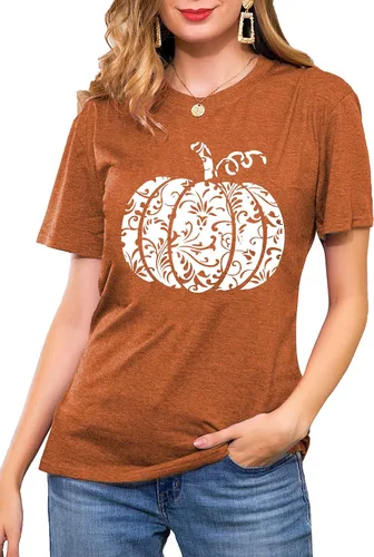 Miniatura 2 de Camiseta de calabaza de Halloween para mujer, con estampado de leopardo, camiseta de manga corta para otoño, regalo de Acción de Gracias
