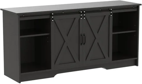 Miniatura 5 de 4ever2buy Armario de café con almacenamiento, gabinete de cocina de 59 pulgadas con puerta corrediza de granero, mesa de café con para sala